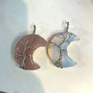 Rose quartz & Opalite moon pendant